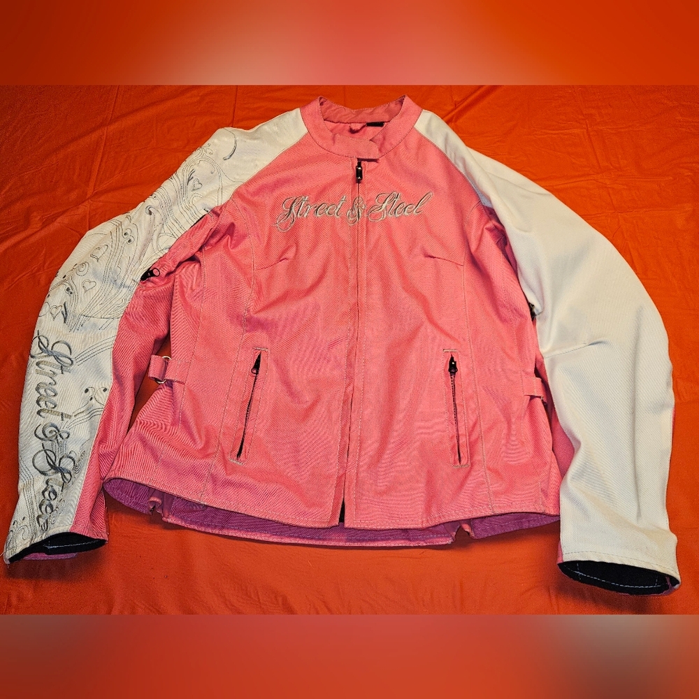 Pink and White Women's Motorcycle Jacket Size Medium
